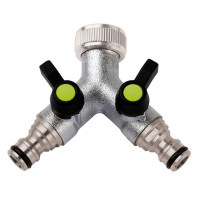 Garden Hose 2 Way Manifold 3/4" BSPF Thread 2 QR Adaptors Garden Hose 2 Way Manifold 3/4" BSPF Thread 2 QR Adaptors