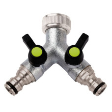 Garden Hose 2 Way Manifold 3/4" BSPF Thread 2 QR Adaptors