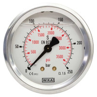 Wika High Pressure Gauge 0-100 Bar 63mm 1/4" Rear Entry 548102