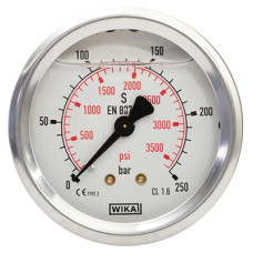 Wika High Pressure Gauge 0-100 Bar 63mm 1/4" Rear Entry 548102
