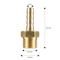 Hosetail Brass 1/4" Male 6mm 71010