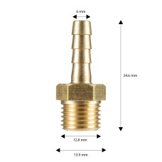 Hosetail Brass 1/4" Male 6mm 71010