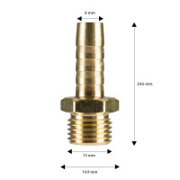 Hosetail Brass 1/4" Male 8mm 71020