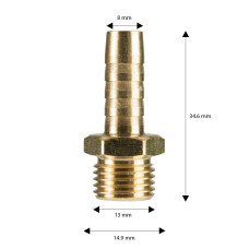 Hosetail Brass 1/4" Male 8mm 71020