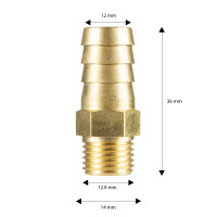 Hosetail Brass 1/4" Male 12mm 71030