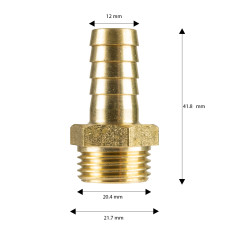 Hosetail Brass 1/2" Male 12mm 71080