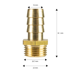 Hosetail Brass 1/2" Male 16mm 71085