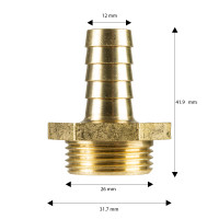 Hosetail Brass 3/4" Male 12mm 71090