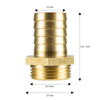 Hosetail Brass 1" Male 25mm 71110