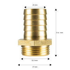 Hosetail Brass 1" Male 25mm 71110